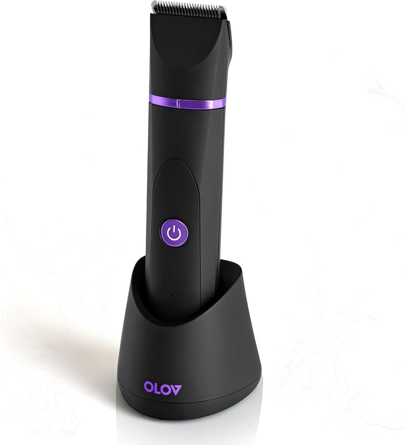 OLOV Electric Body Hair Trimmer - Groin Trimmer for Men - Bikini Trimmer Women - Wet/Dry Shaver Groomer, Replaceable Ceramic Blade Heads, USB Recharge Dock, Waterproof Hygiene Razor, Black Violet - Image 1